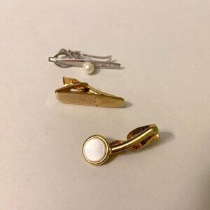 Vintage Lot of 3 Small Tie Clips Silver and  Gold Tone Clasp Tie Bar